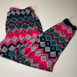 DEARFOAMS WOMENS LARGE PAJAMA PANTS SOFT LIGHTWEIGHT COZY FAIR ISLE COLORFUL JOG